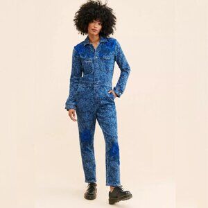 Tricia Fix embellished upcycled floral denim jumpsuit ~ L